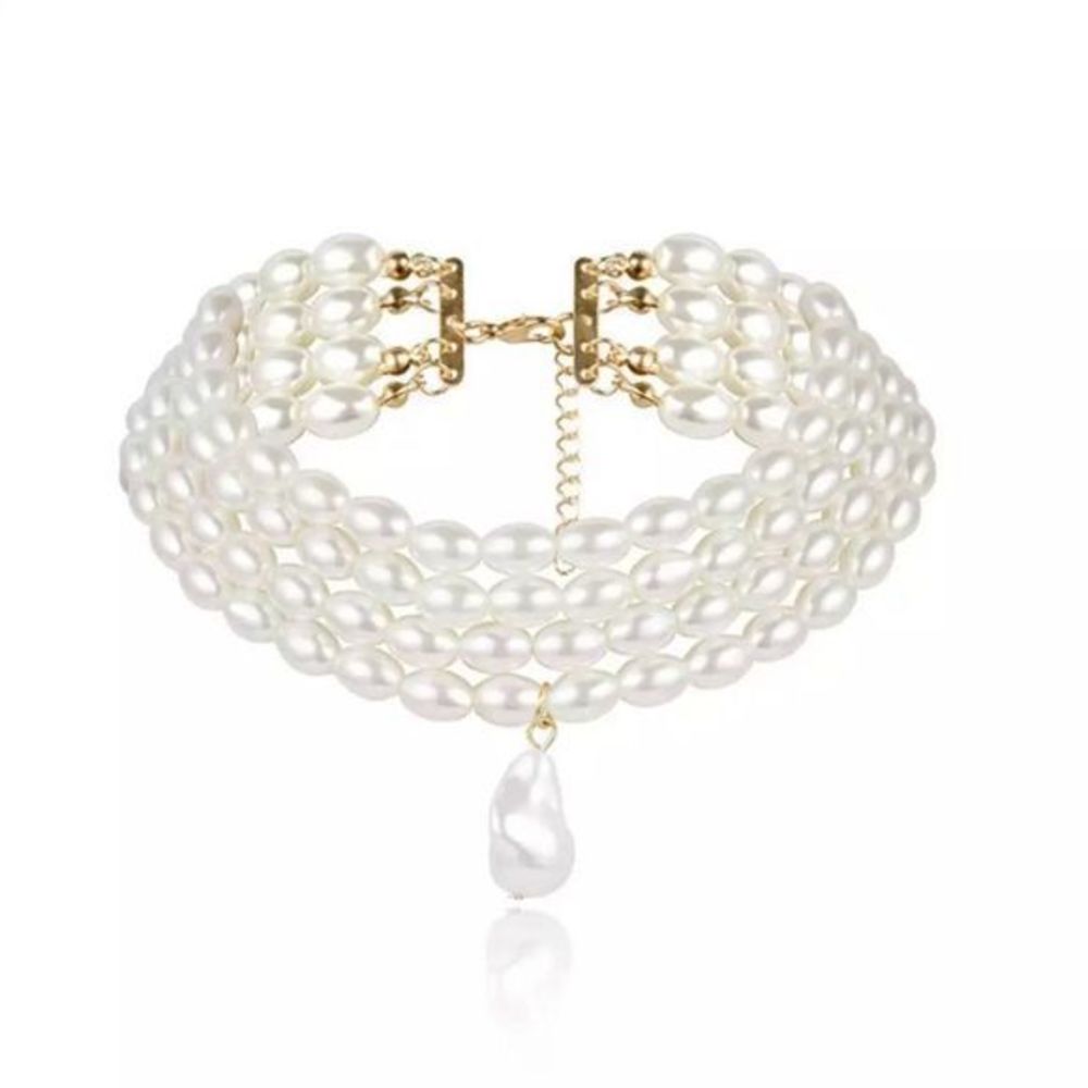 Vintage Style Multi-Layer White Beaded Choker Necklace